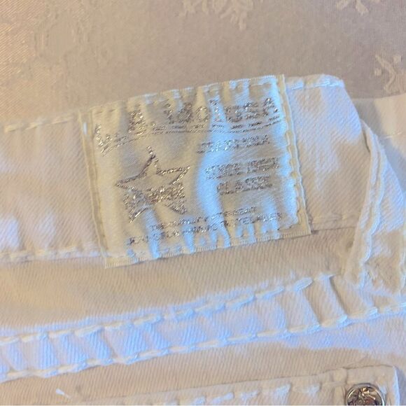 LA Idol White Capri Denim Jeans Low Rise Stretch Bedazzled Faux Jewels Sz 7 - Picture 5 of 7